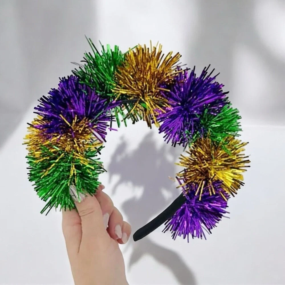 Tinsel Mardi Gras Headband - Vibrant Purple, Green & Gold! Carnival Headpiece